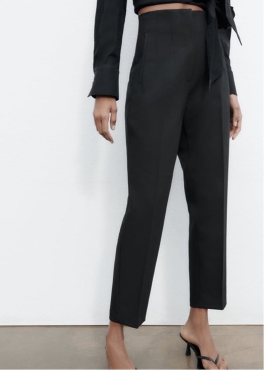 Zara Blogger Favorite Black High Waited Taper Leg Trousers Size L - Picture 2 of 13